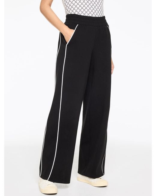 Talbots Black Wide Leg Piped Piqué Track Pants