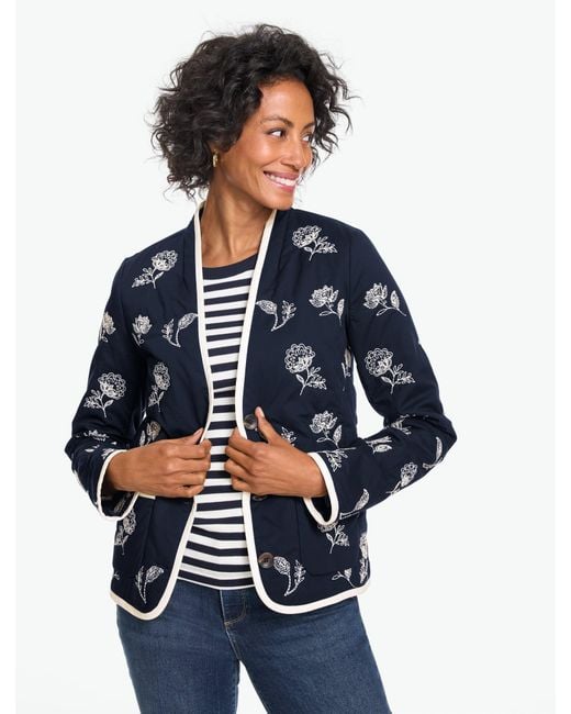 Talbots Blue Embroidered Poplin Quilted Jacket