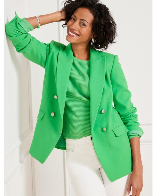 Talbots Green Tailored Stretch Double Breasted Blazer