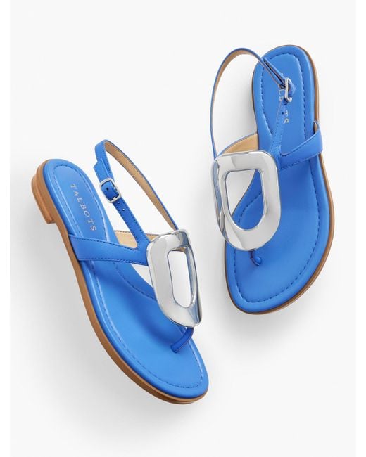 Talbots Blue Keri Ring Soft Nappa Flat Sandals