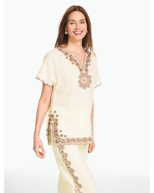 Talbots White Rsvp Embroidered Linen Tunic Top