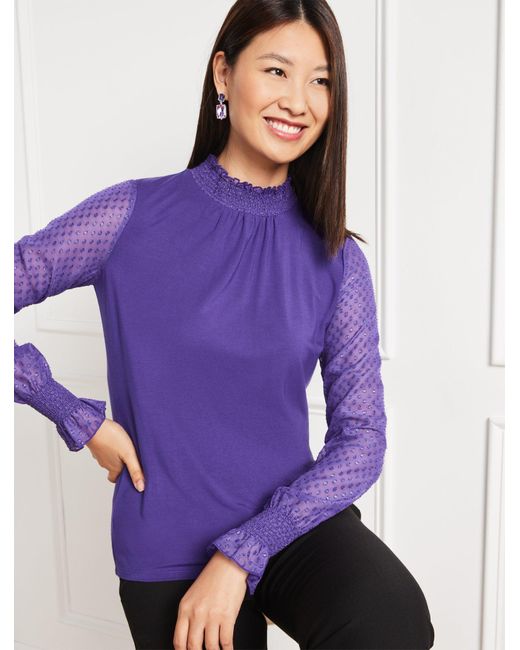Talbots Woven Sleeve Smocked Top in Purple | Lyst Canada