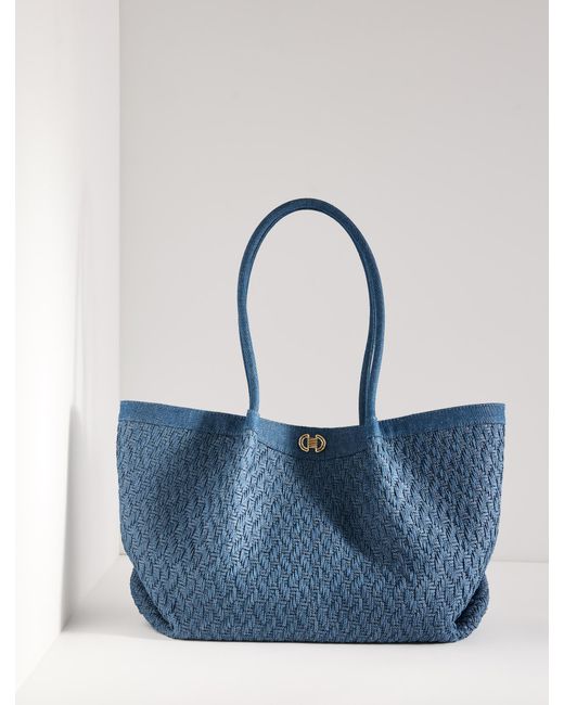Talbots Blue Katharine Woven Denim Tote