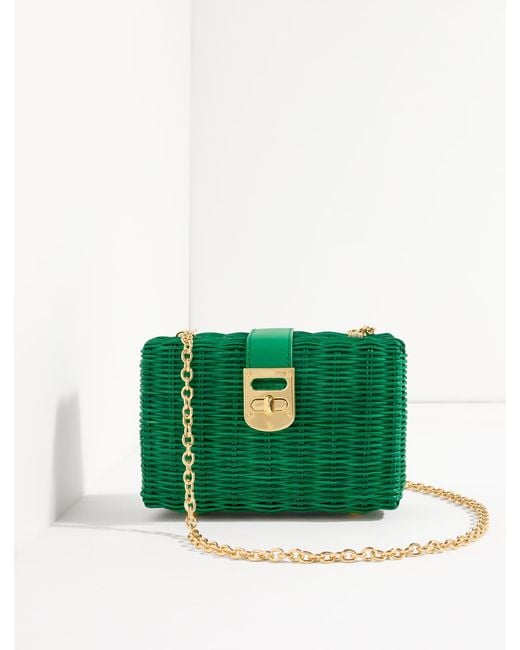 Talbots Green Wicker Box Clutch