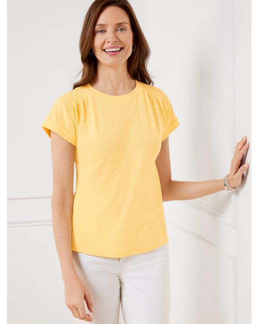 Talbots Women's Smocked Shoulder Crewneck T-shirt