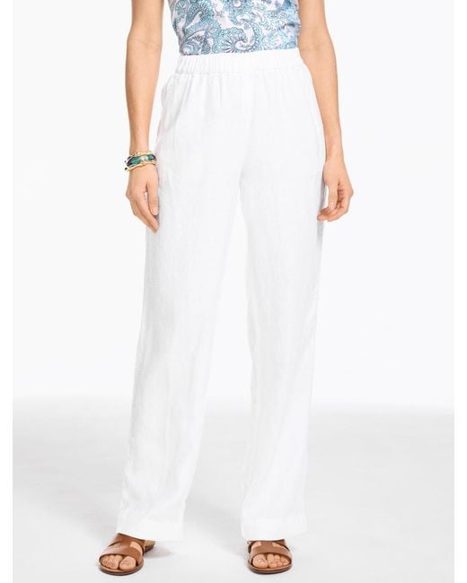 Talbots White Washed Linen Wide Leg Pull-on Pants