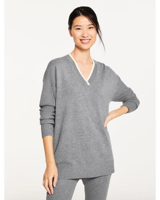 Talbots Gray V-neck Tunic Sweater