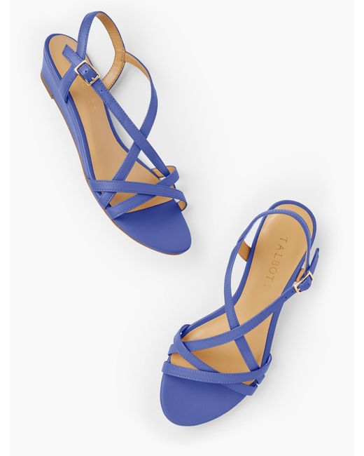 Talbots Blue Capri Crossed Nappa Wedge Sandals