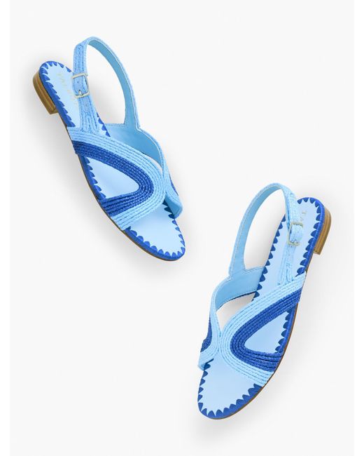 Talbots Blue Keri Curved Raffia Slides