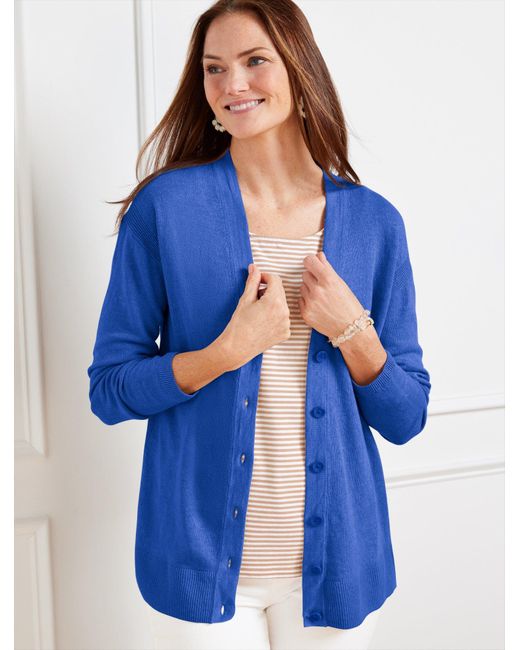 Talbots Blue Linen Girlfriend Cardigan Sweater