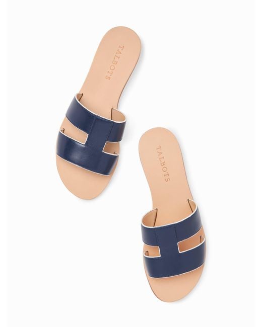Talbots Blue Hannah Vachetta Leather Slides