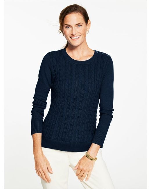 Talbots Blue Cable Knit Crewneck Sweater