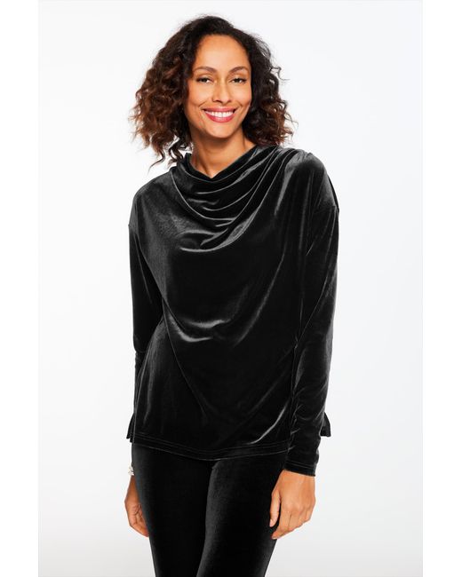 Talbots Black Stretch Velvet Tunic Top