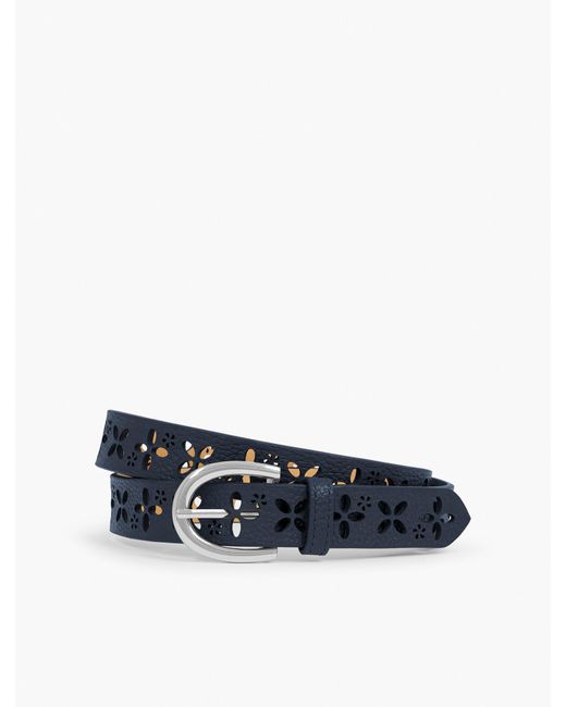 Talbots Blue Perforated Floral Leather Belt