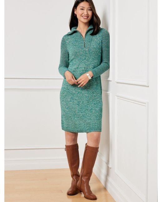 Talbots Green Zip Collar Sweater Dress