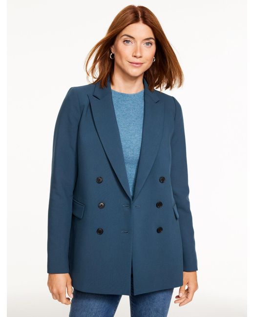 Talbots Blue Double Breasted Twill Blazer