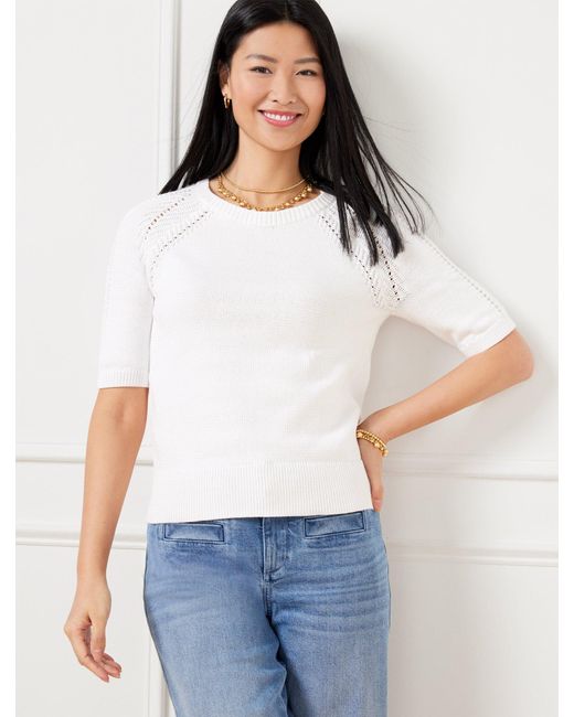 Talbots White Pointelle Crewneck Sweater Pullover