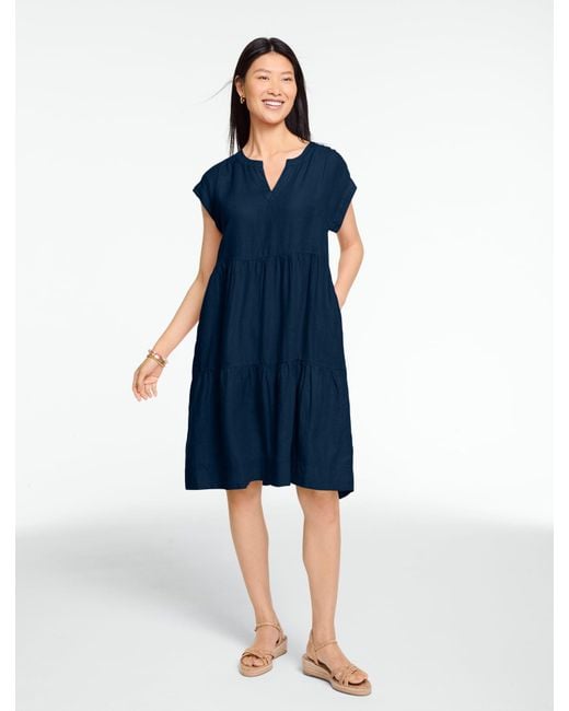 Talbots Blue Linen Tiered Swing Dress