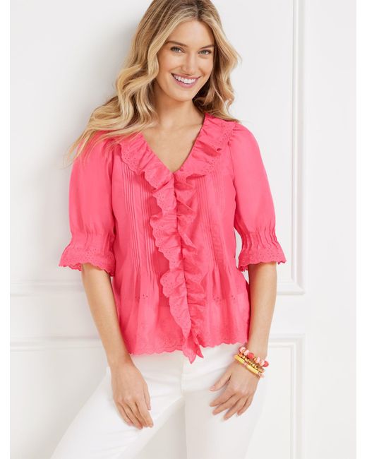 Talbots Pink Embroidered Eyelet Ruffle Top