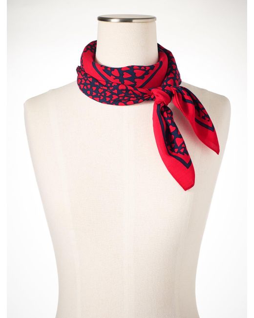 Talbots Red Flowing Hearts Square Scarf