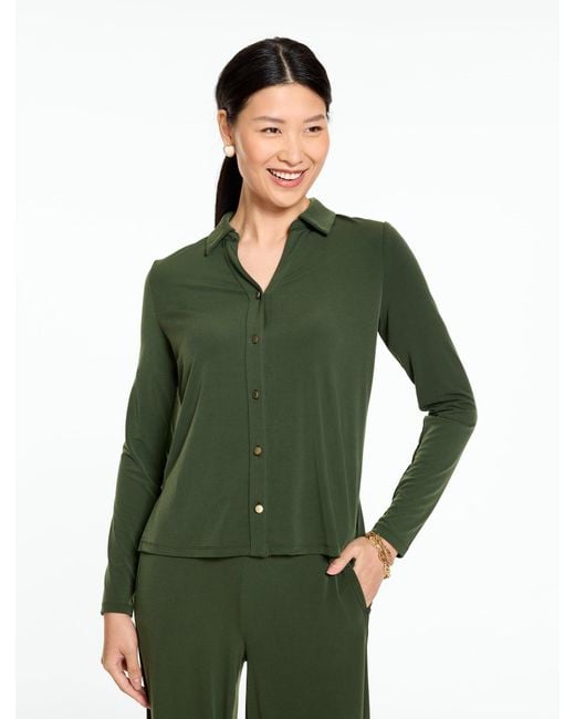 Talbots Green Knit Kit Button Front Top