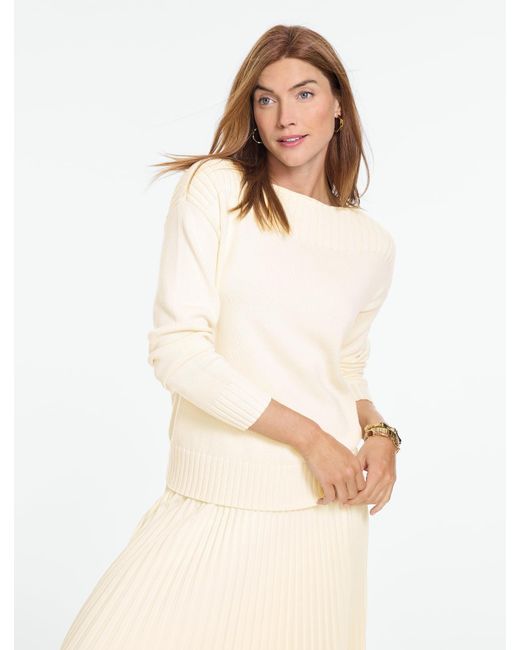 Talbots White Ribbed Boatneck Pullover Sweater