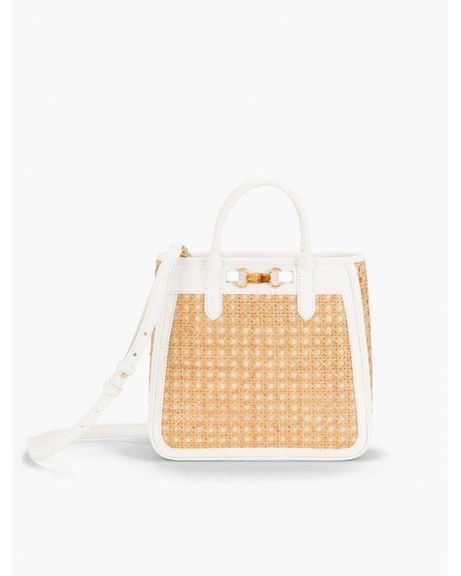Talbots Natural Leather Trim Rattan Satchel