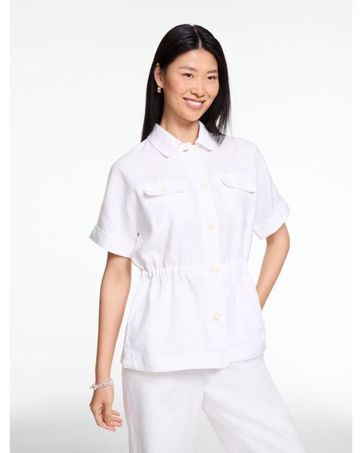 Talbots White Washed Linen Cinched Shirt Jacket