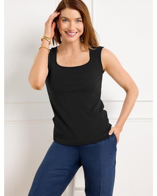 Talbots Black Square Neck Sleeveless Tank Top