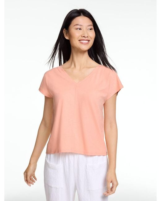 Talbots Multicolor Short Sleeve V-neck Slub T-shirt