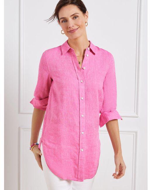 Talbots Pink Linen Boyfriend Shirt