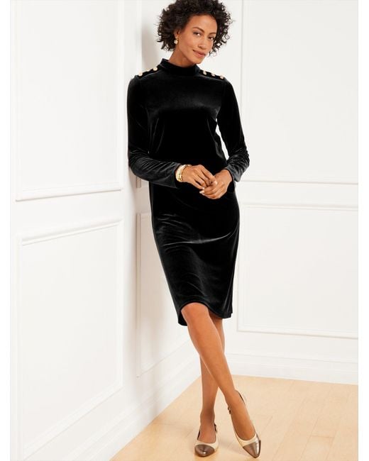Talbots Black Velvet Button Shift Dress