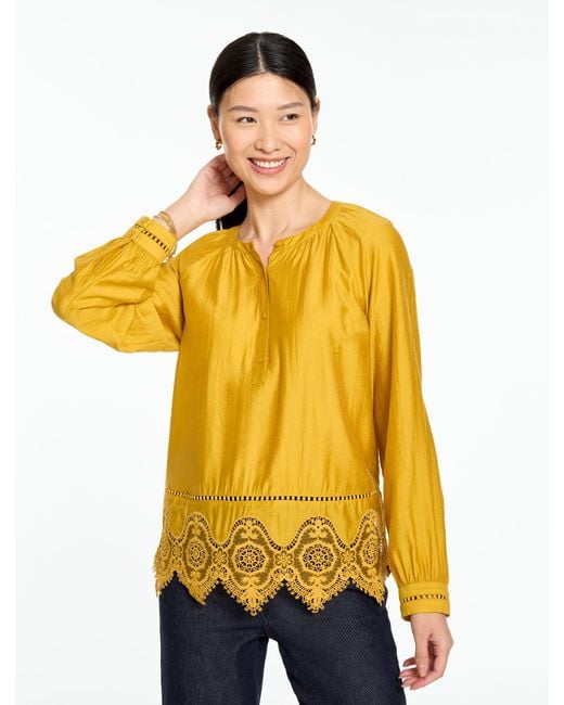 Talbots Yellow Textured Lace Hem Top