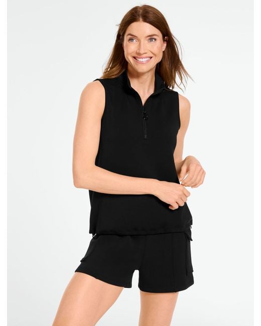 Talbots Black Airknit Stretch Sleeveless Half-zip Pullover Sweater