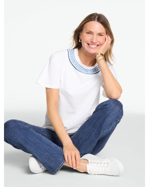 Talbots Blue Embroidered Yoke Top