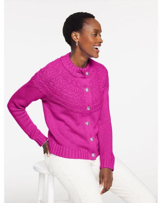 Talbots Pink Pointelle Mockneck Cardigan Sweater