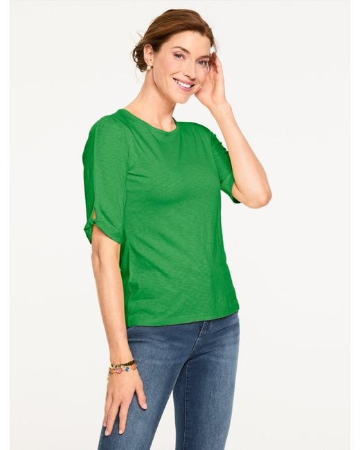 Talbots Green Elbow Sleeve Knot Top