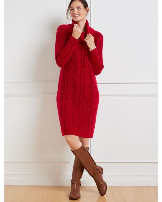 Talbots Red Cable Knit Cowlneck Sweater Dress