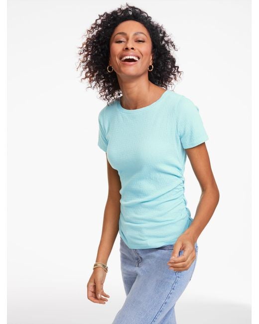 Talbots Blue Jacquard Knit Crewneck Top