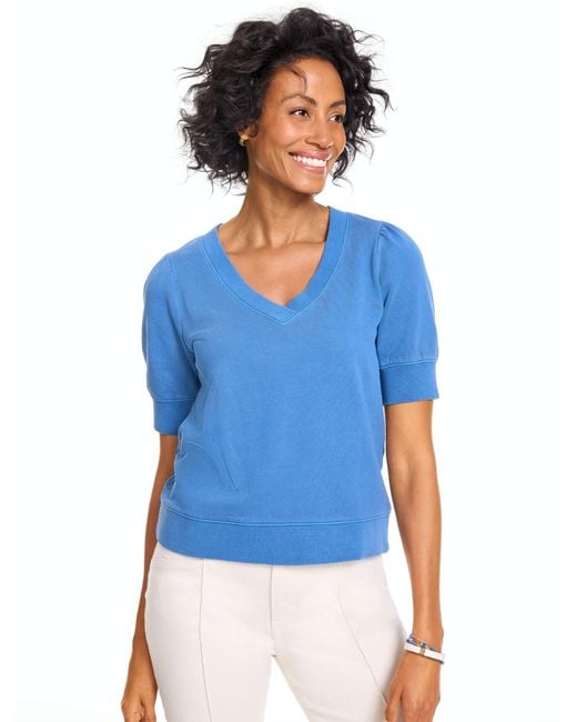 Talbots Blue Short Sleeve V-neck Sweatshirt