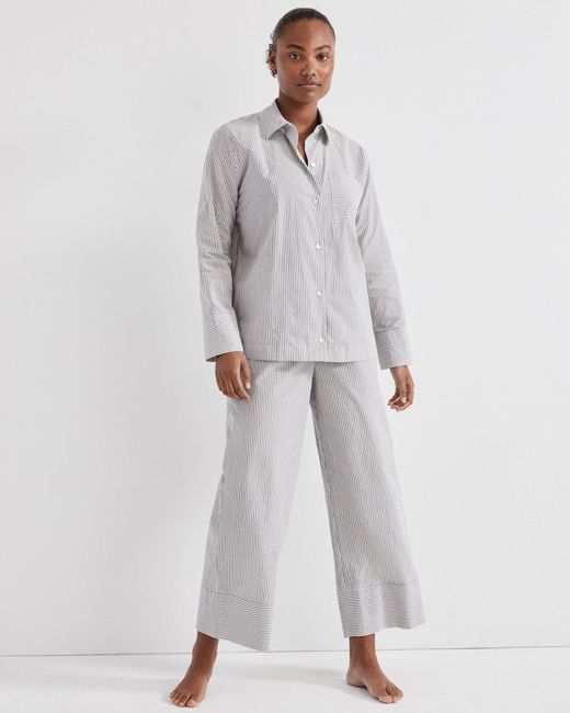 Talbots Gray Lightweight Cotton Poplin Striped Pajama Shirt