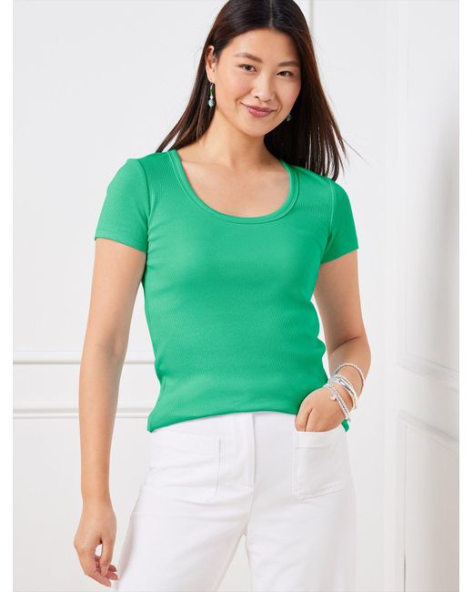 Talbots Green Ribbed Scoop Neck T-shirt