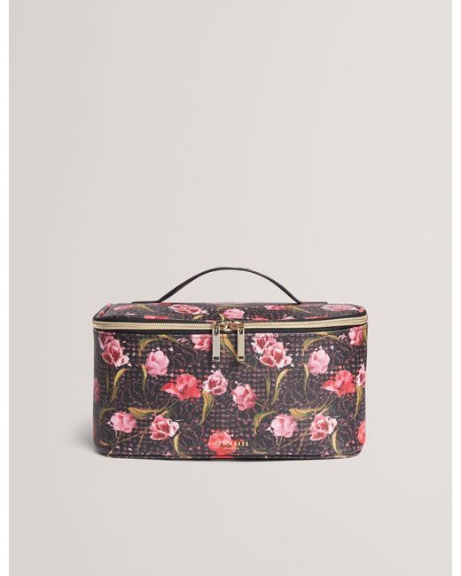 Ted Baker Pink Tulby Floral Check Print Pu Large Vanity Bag