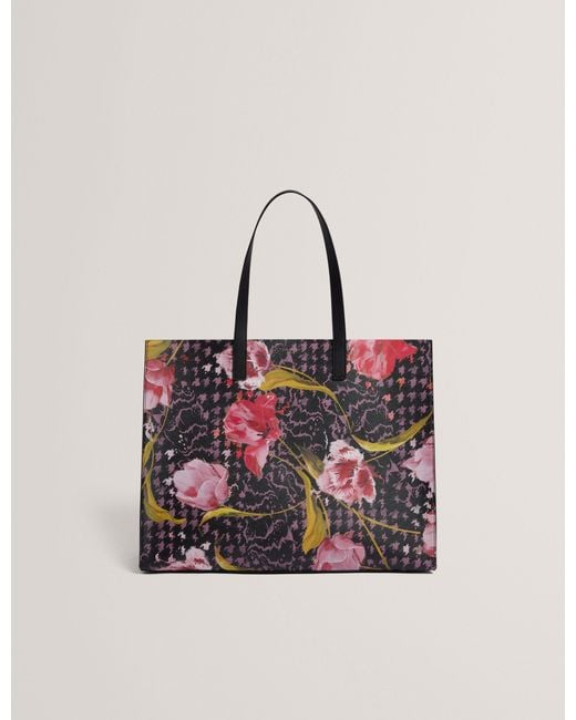 Ted Baker Pink Tulah Floral Check Print Wide Icon Tote Bag
