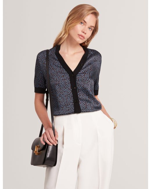 Ted Baker Black Briala Touch Of Silk Printed Short Sleeve Cardigan