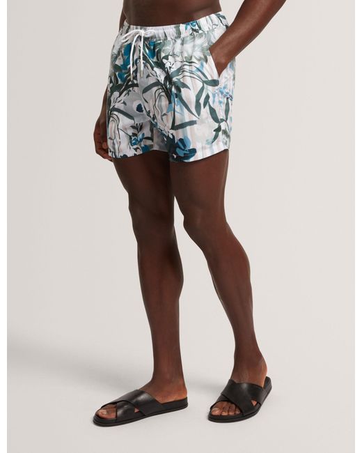 Ted Baker Black Palmdle Floral Stripe Elasticated Swim Shorts for men