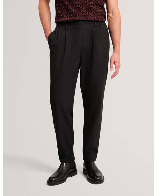 Ted Baker Black Wilburr Tapered Flannel Tailored Trousers for men