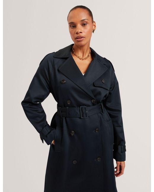 Ted Baker Blue Kinmo Belted Cotton Midi Trench Coat