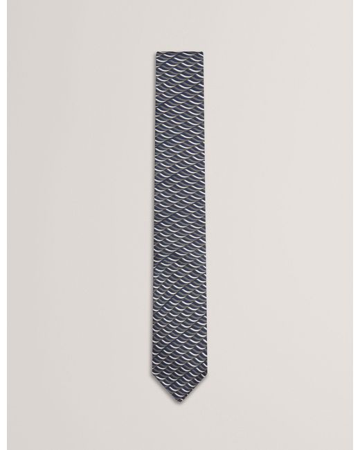 Ted Baker White Gennaro Wave Geometric Print Silk Tie for men
