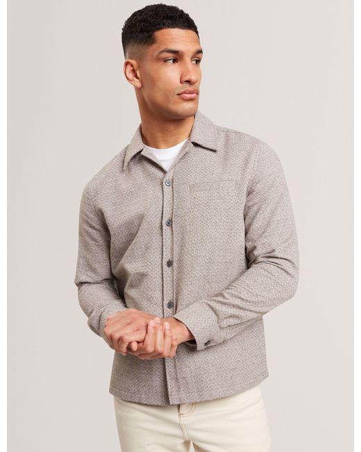 Ted Baker Gray Rynel Textured Weave Long Sleeve Overshirt for men